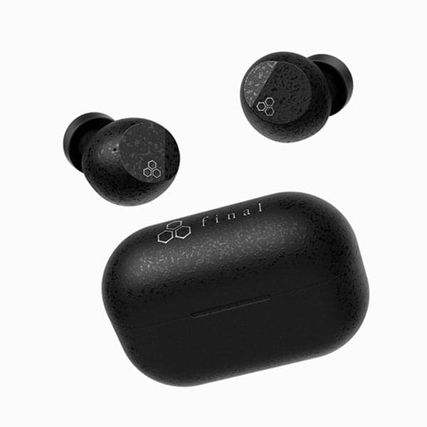 黒いfinal ZE3000 SVの完全ワイヤレスイヤホンと充電ケース