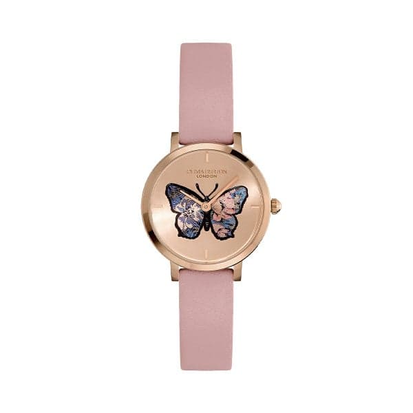 OLIVIA BURTON シグネチャー 28mm バタフライ ウルトラ スリム ローズゴールド＆メロウローズ レザーストラップ ウォッチ