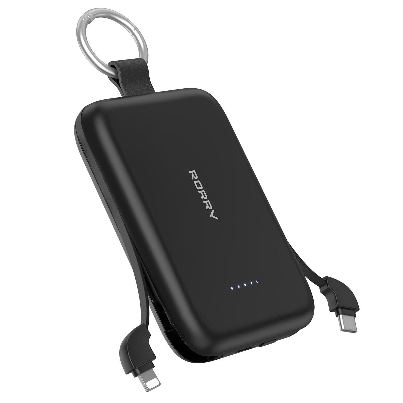 黒いRORRY CharmGo T1のキーホルダー型モバイルバッテリー